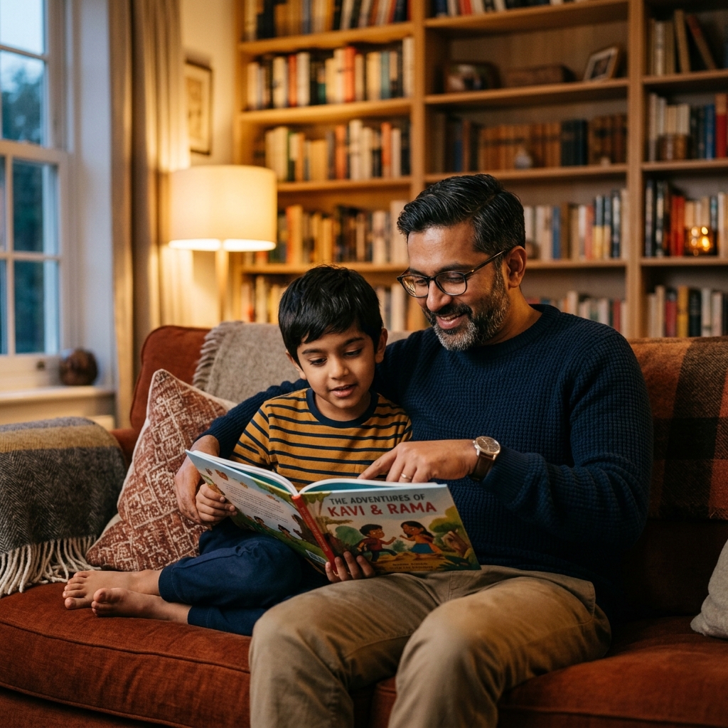 Father and son reading